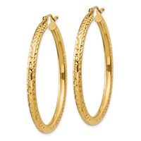 10K Diamond-cut 3mm Round Hoop Earrings view 2