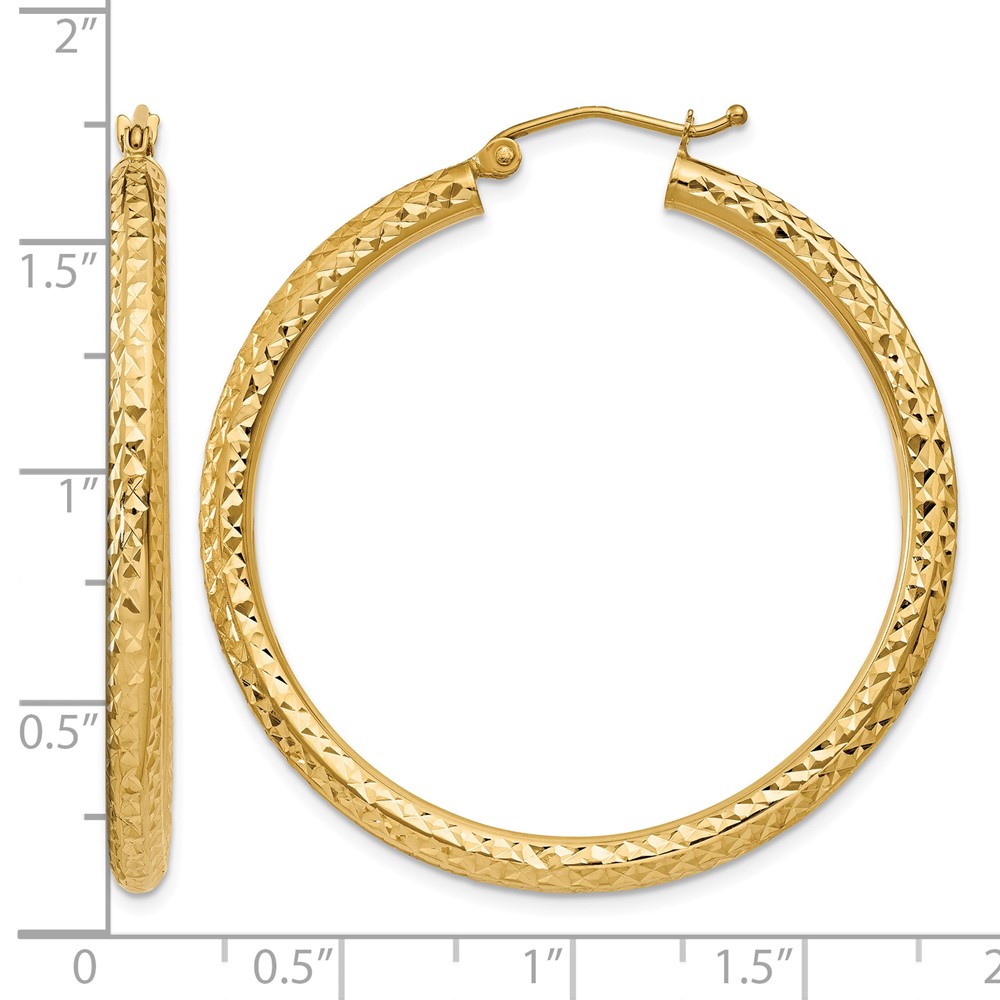 10k Diamond-cut 3mm Round Hoop Earrings (10TC269)
