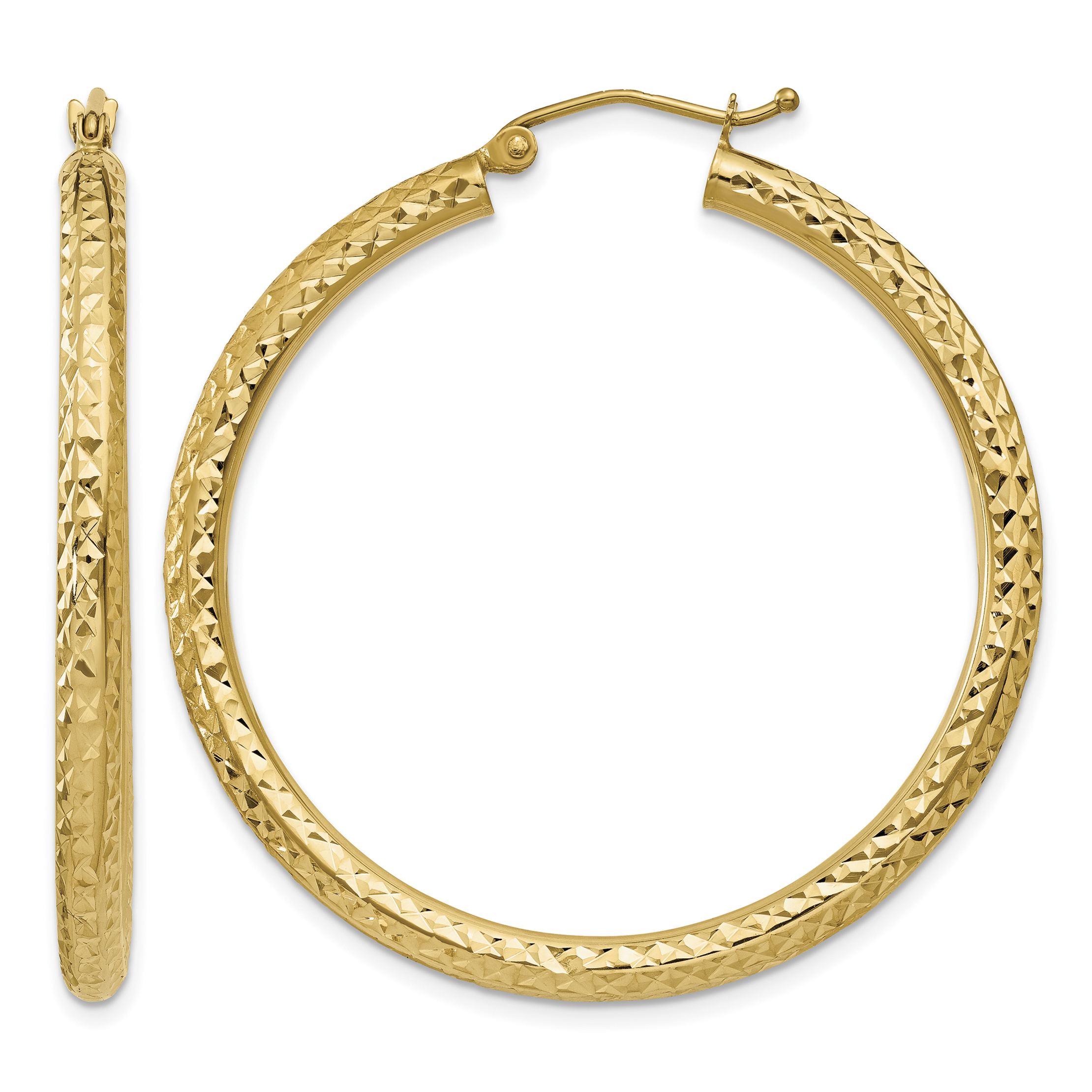 10k Diamond-cut 3mm Round Hoop Earrings (10TC269)