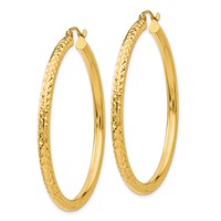 10K Diamond-cut 3mm Round Hoop Earrings view 2