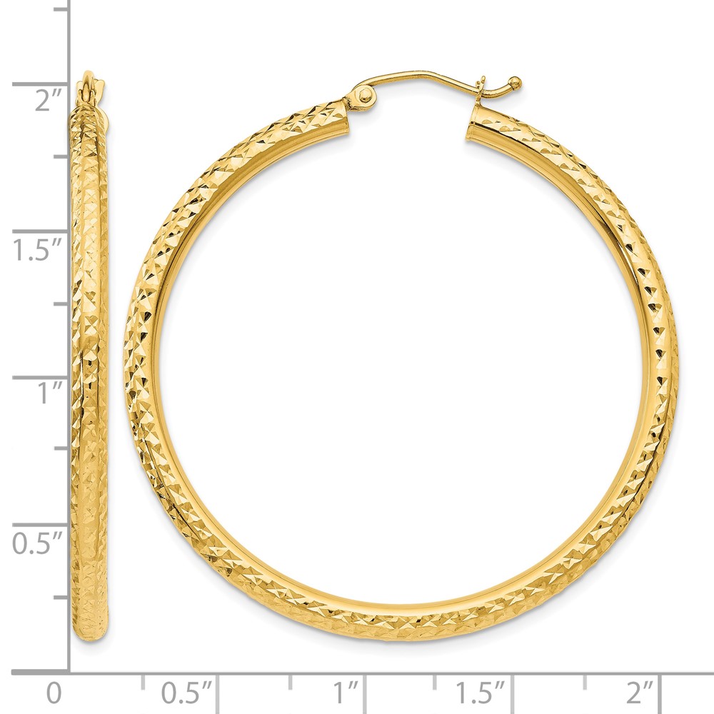 10k Diamond-cut 3mm Round Hoop Earrings (10TC270)