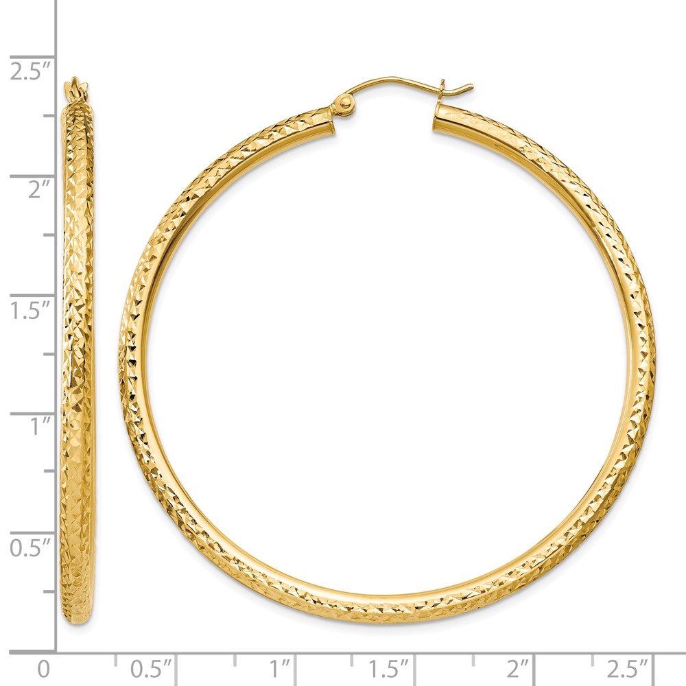 10k Diamond-cut 3mm Round Hoop Earrings (10TC272)