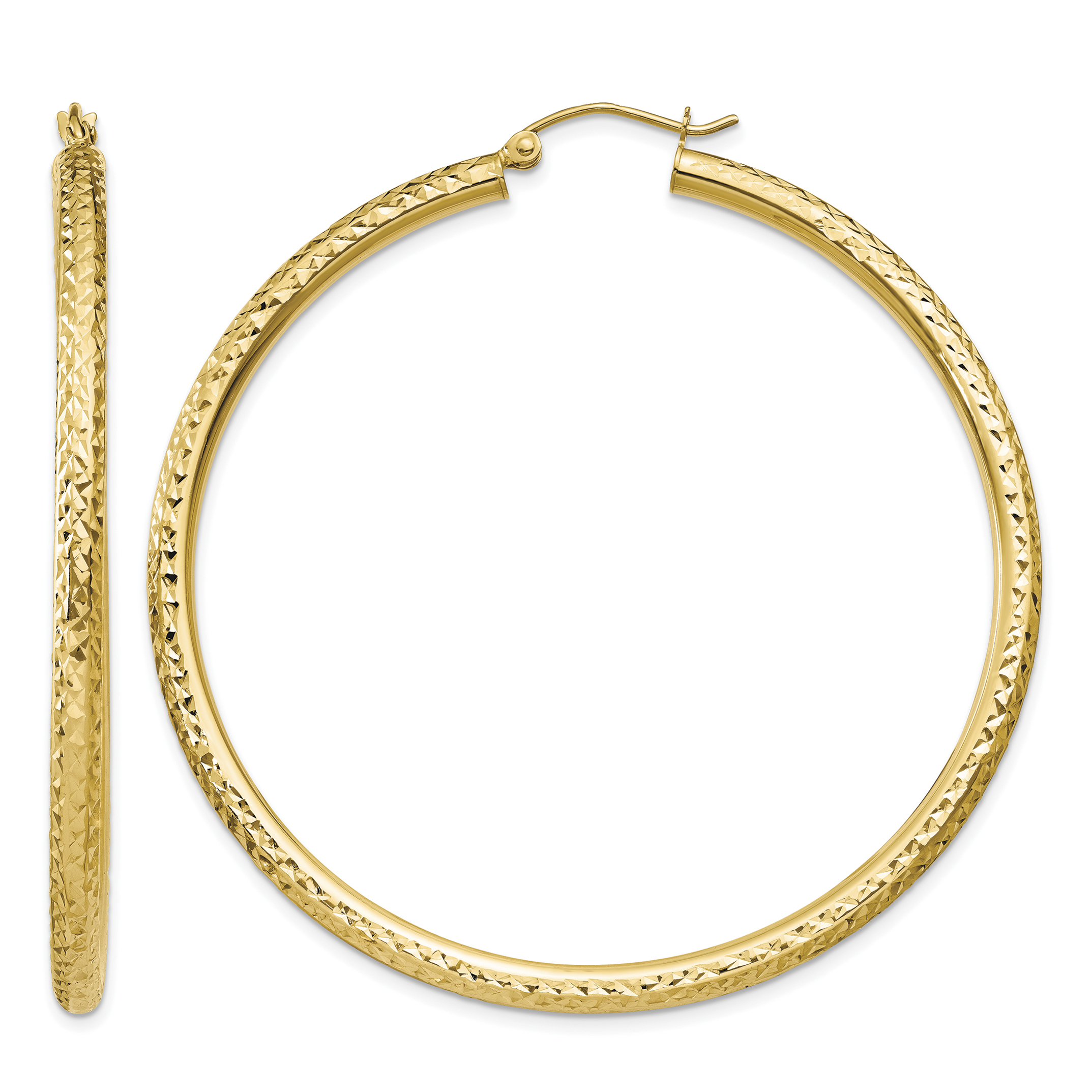 10k Diamond-cut 3mm Round Hoop Earrings (10TC272)