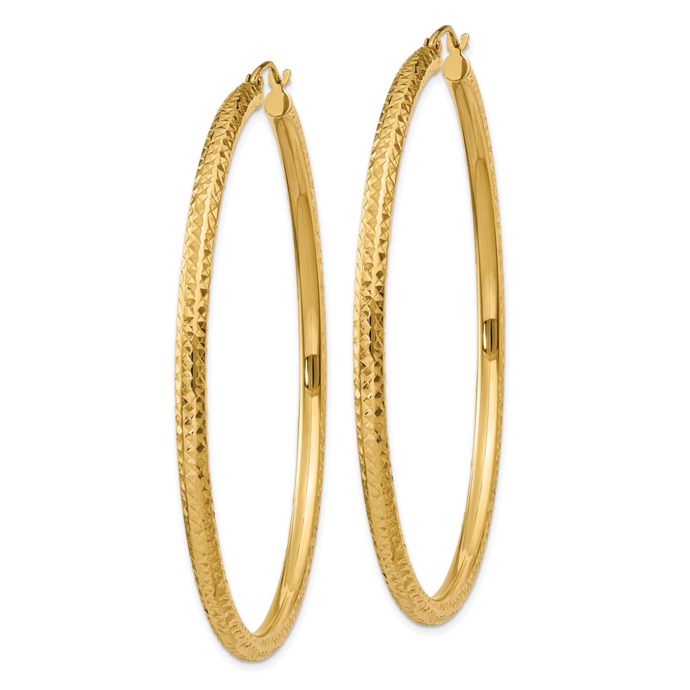 10k Diamond-cut 3mm Round Hoop Earrings (10TC273)