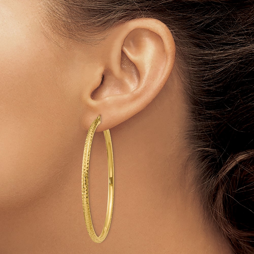 10k Diamond-cut 3mm Round Hoop Earrings (10TC273)