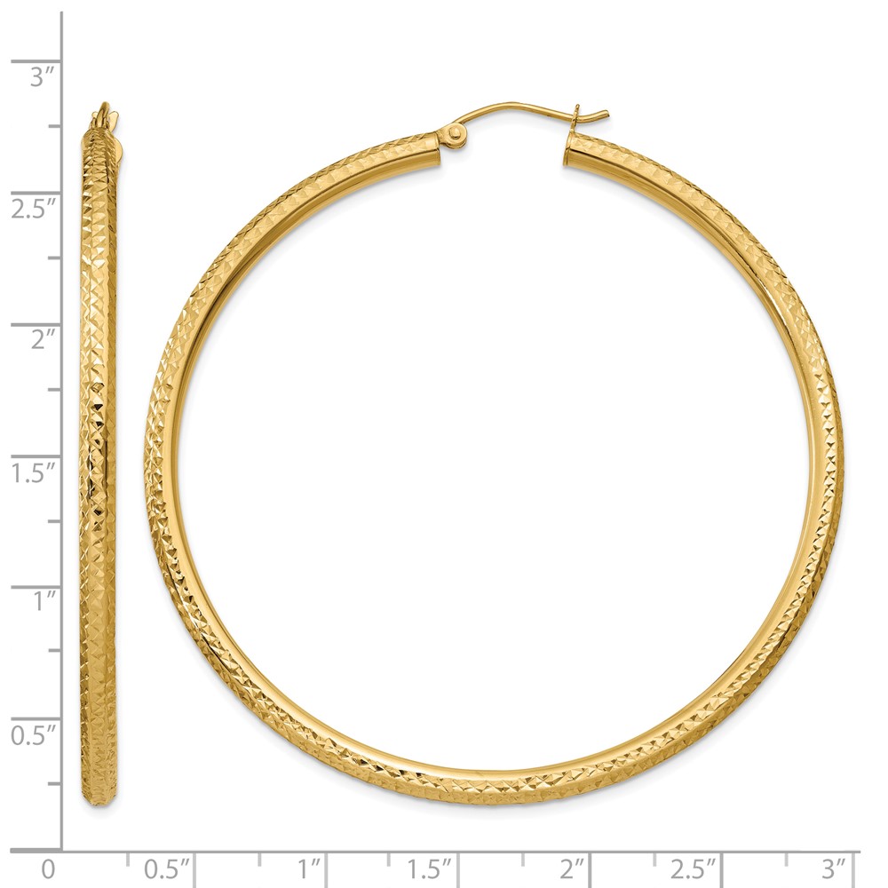 10k Diamond-cut 3mm Round Hoop Earrings (10TC273)