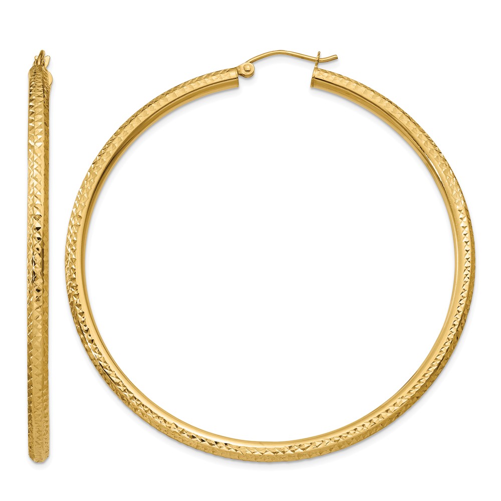 10k Diamond-cut 3mm Round Hoop Earrings (10TC273)