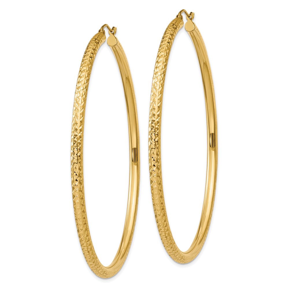10k Diamond-cut 3mm Round Hoop Earrings (10TC274)