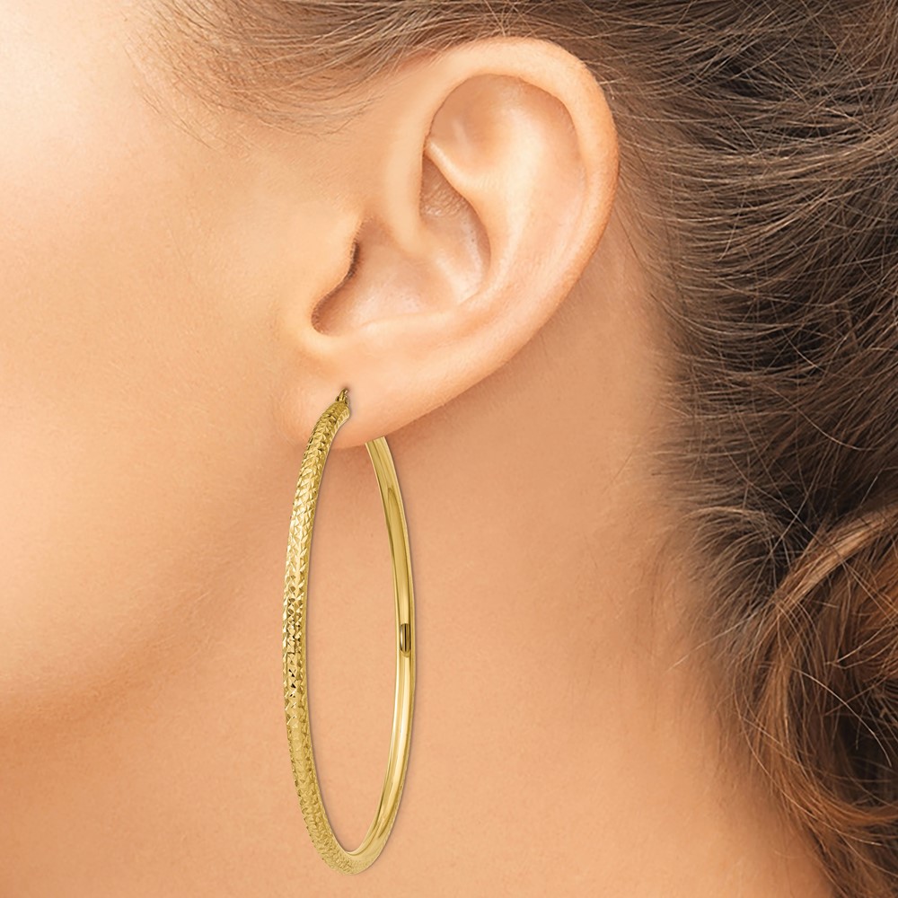 10k Diamond-cut 3mm Round Hoop Earrings (10TC274)