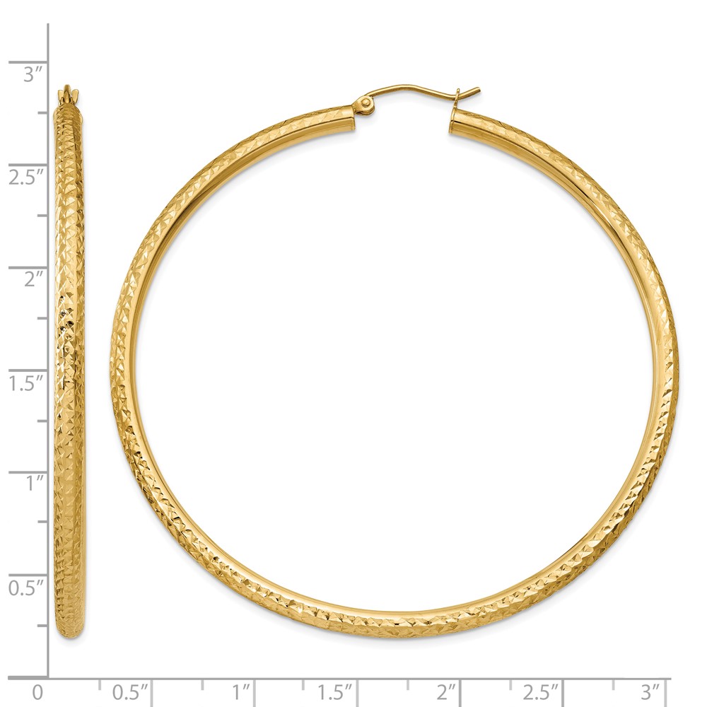 10k Diamond-cut 3mm Round Hoop Earrings (10TC274)