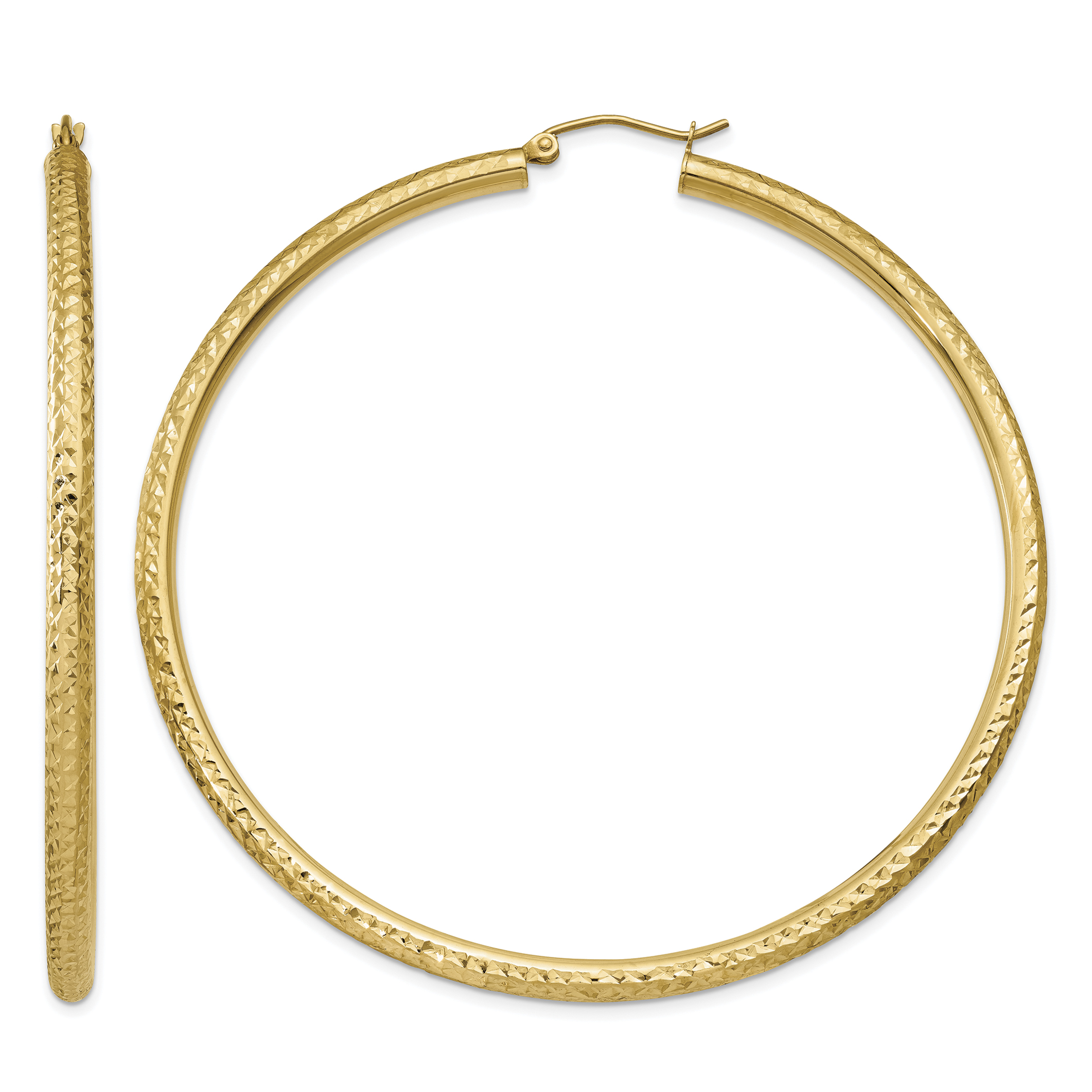 10k Diamond-cut 3mm Round Hoop Earrings (10TC274)