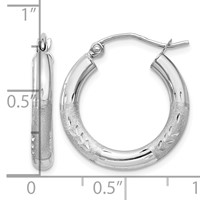 10K White Gold Satin & Diamond-cut 3mm Round Hoop Earrings view 4