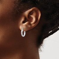10K White Gold Satin & Diamond-cut 3mm Round Hoop Earrings view 3