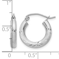 10K White Gold Satin & Diamond-cut 3mm Round Hoop Earrings view 4