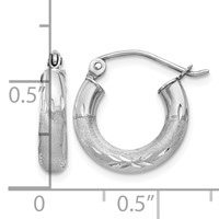 10K White Gold Satin & Diamond-cut 3mm Round Hoop Earrings view 4