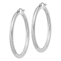 10K White Gold Satin & Diamond-cut 3mm Round Hoop Earrings view 2