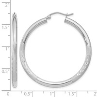 10K White Gold Satin & Diamond-cut 3mm Round Hoop Earrings view 4