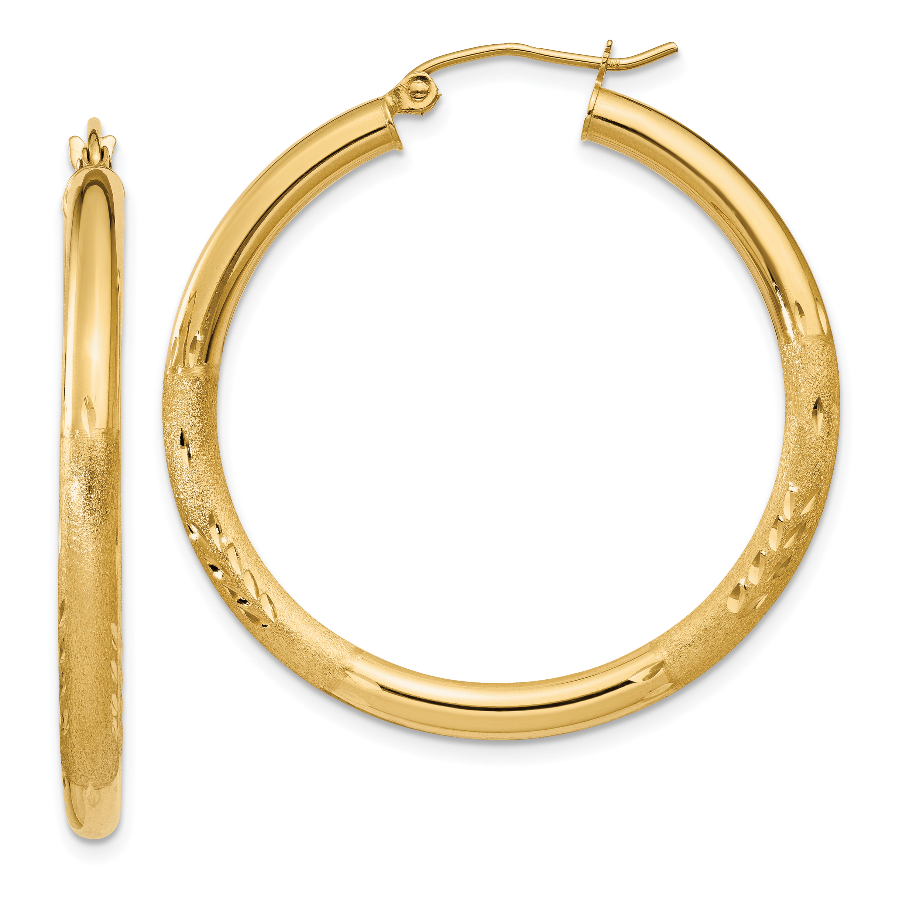 10k Satin & Diamond-cut 3mm Round Hoop Earrings 10TC287 | eBay