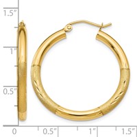 10K Yellow Gold Satin & Diamond-cut 3mm Round Hoop Earrings view 4