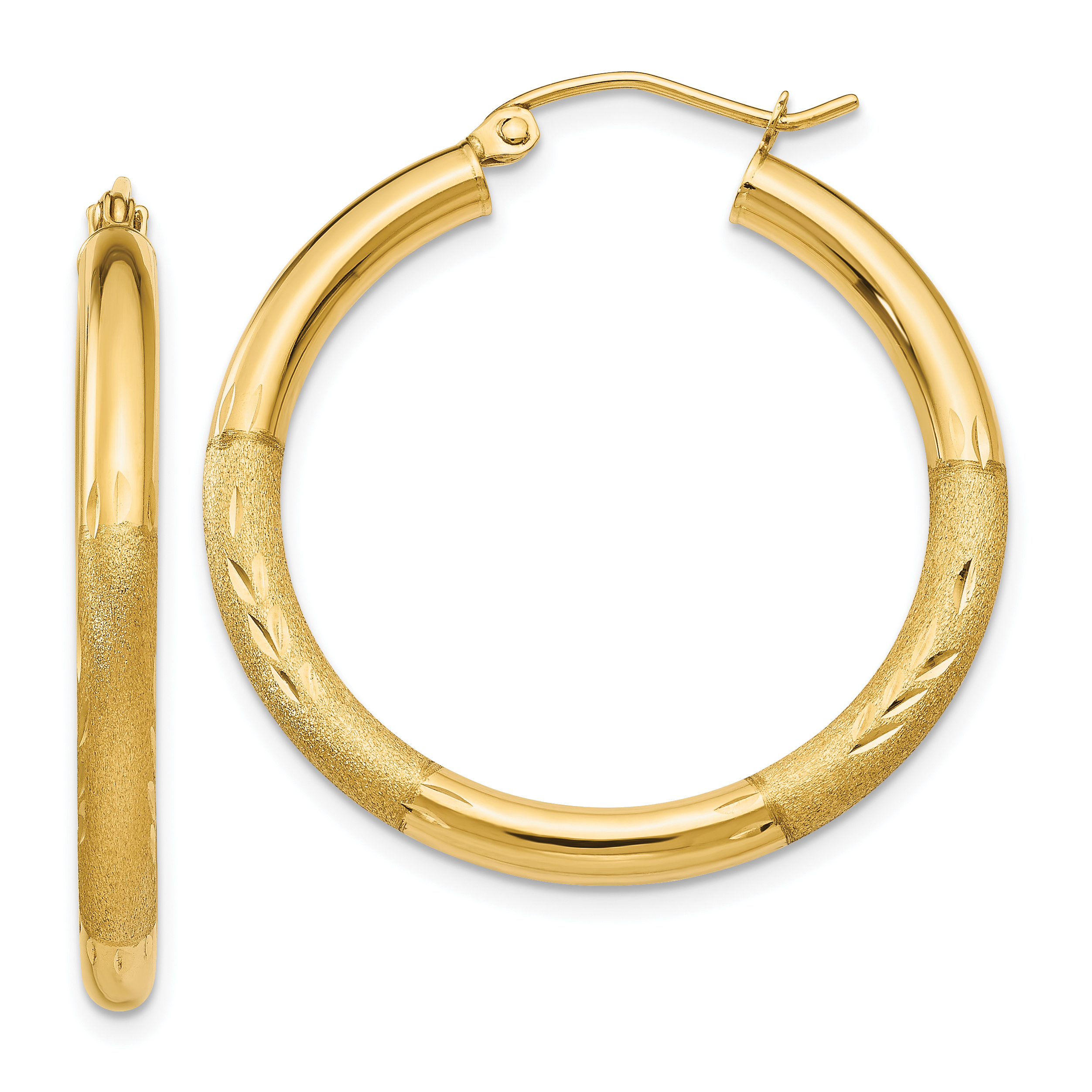 10k Satin & Diamond-cut 3mm Round Hoop Earrings 10TC288 | eBay