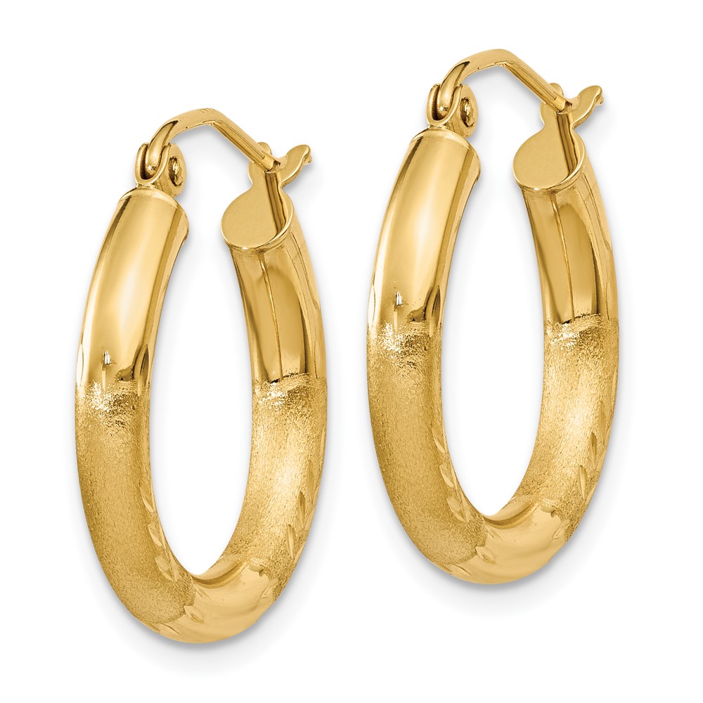 10k Satin & Diamond-cut 3mm Round Hoop Earrings (10TC290)