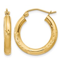 10K Satin & Diamond-cut 3mm Round Hoop Earrings view 1