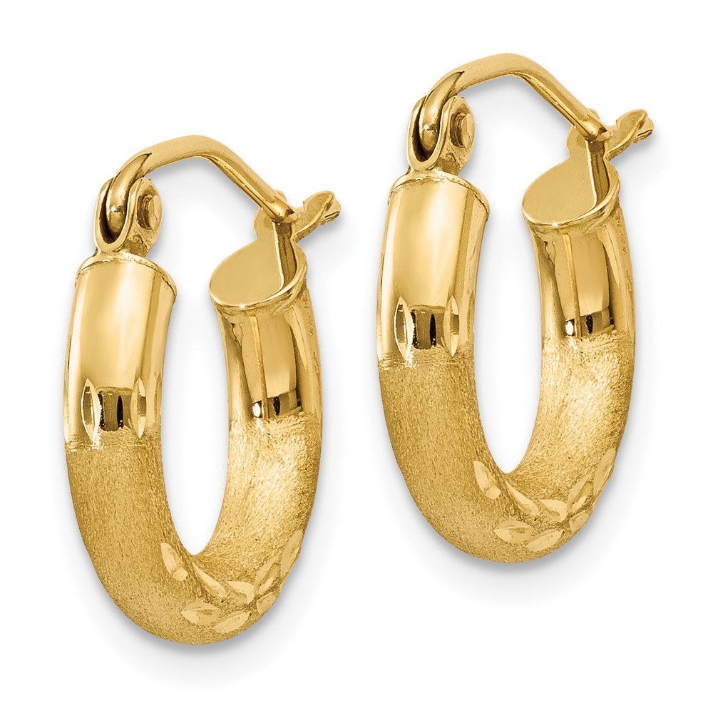 10k Satin & Diamond-cut 3mm Round Hoop Earrings (10TC292)