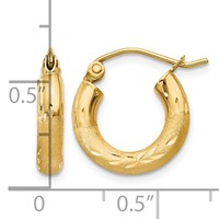 10K Yellow Gold Satin & Diamond-cut 3mm Round Hoop Earrings view 4