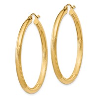 10K Satin & Diamond-cut 3mm Round Hoop Earrings view 2