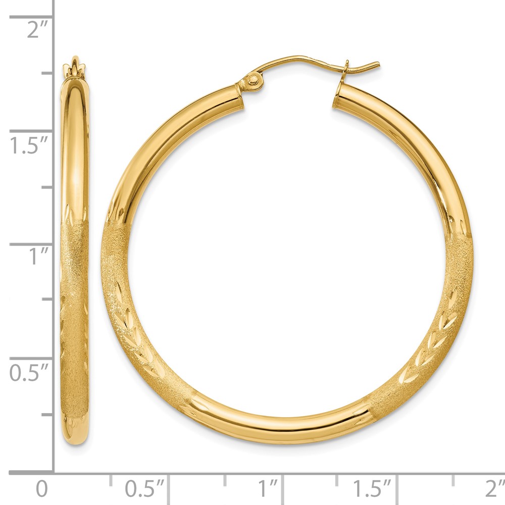 10k Satin & Diamond-cut 3mm Round Hoop Earrings (10TC293)