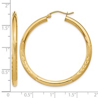 10K Satin & Diamond-cut 3mm Round Hoop Earrings view 4