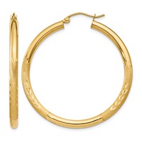 10K Satin & Diamond-cut 3mm Round Hoop Earrings view 1