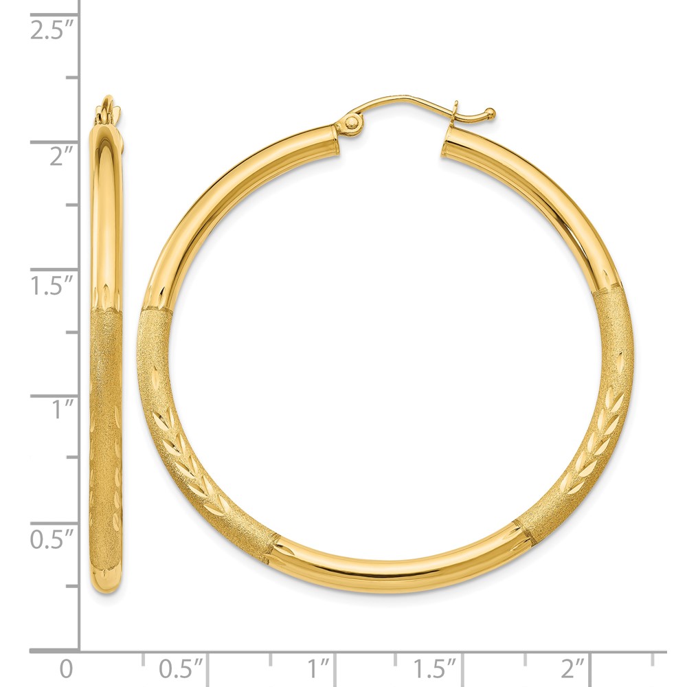 10k Satin & Diamond-cut 3mm Round Hoop Earrings (10TC294)
