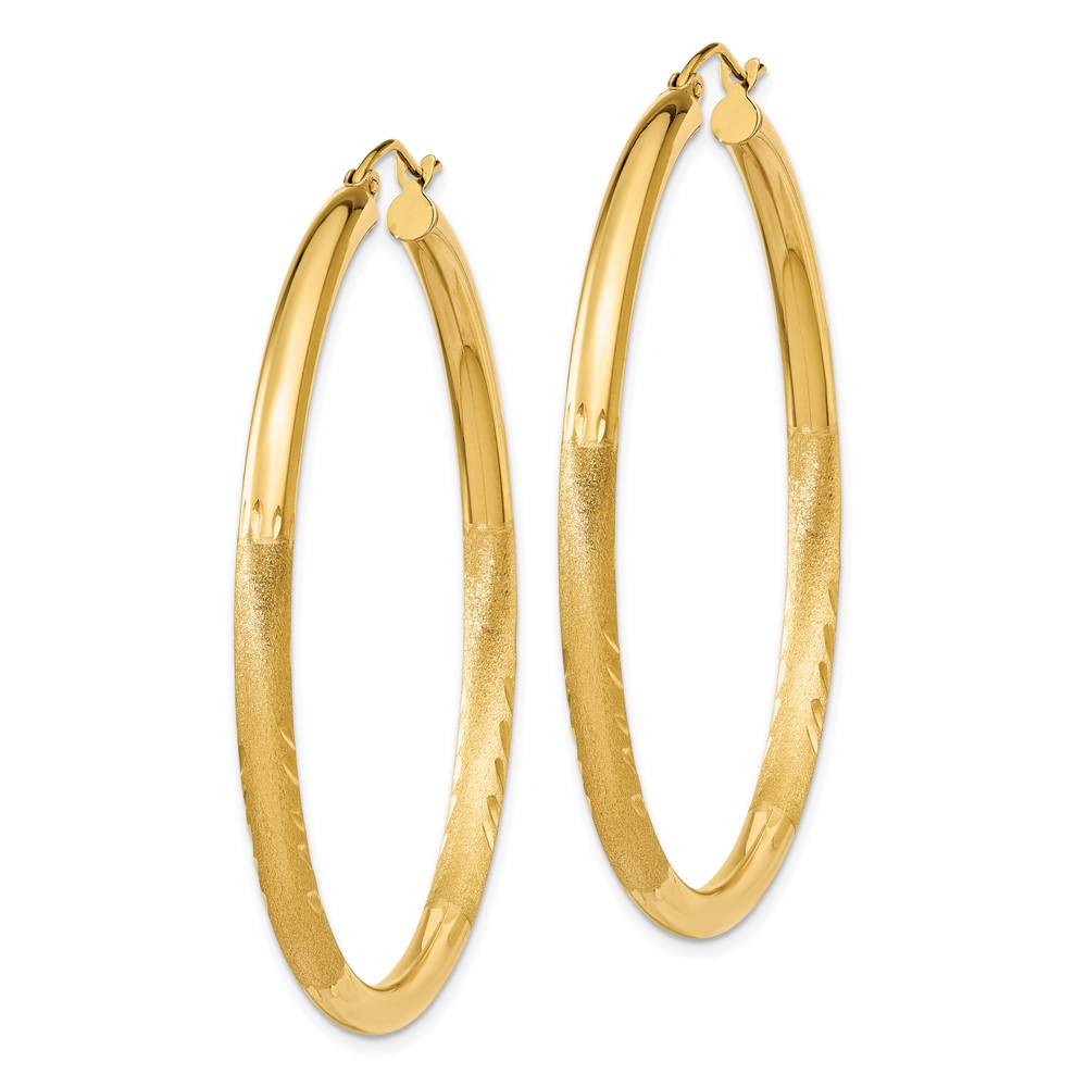 10k Satin & Diamond-cut 3mm Round Hoop Earrings (10TC295)