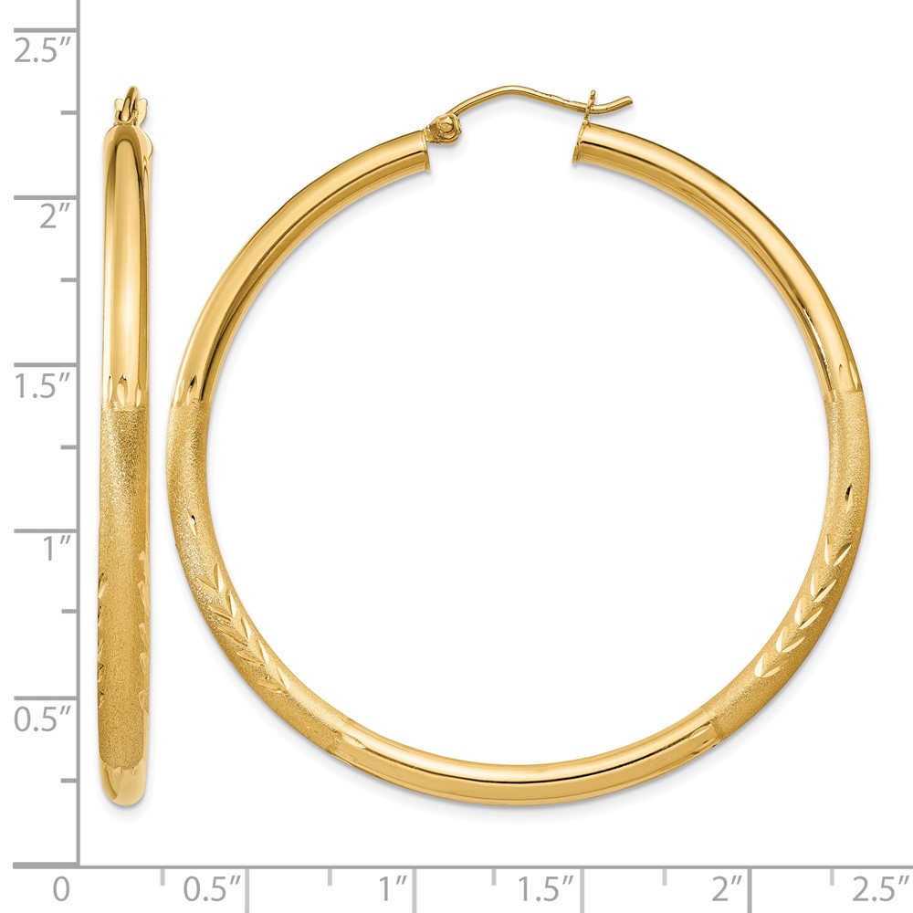 10k Satin & Diamond-cut 3mm Round Hoop Earrings (10TC295)
