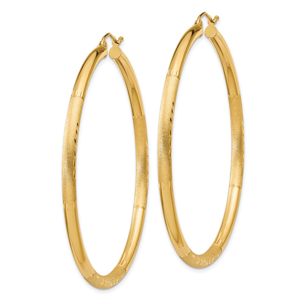10k Satin & Diamond-cut 3mm Round Hoop Earrings (10TC296)