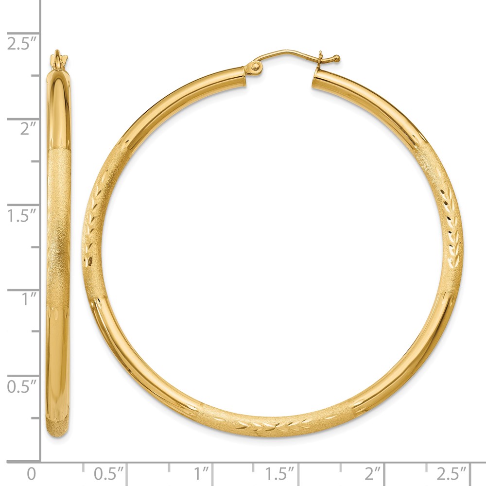 10k Satin & Diamond-cut 3mm Round Hoop Earrings (10TC296)