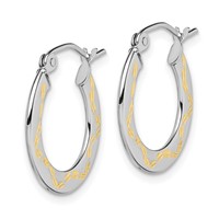 10K White Gold & Yellow Rhodium Diamond Cut Hoop Earrings view 2