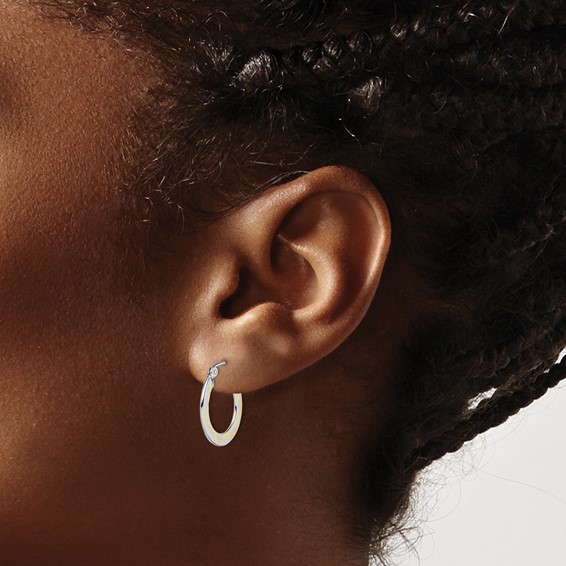 10K White Gold & Yellow Rhodium Diamond Cut Hoop Earrings