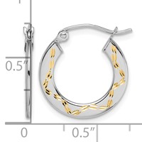 10K White Gold & Yellow Rhodium Diamond Cut Hoop Earrings view 4