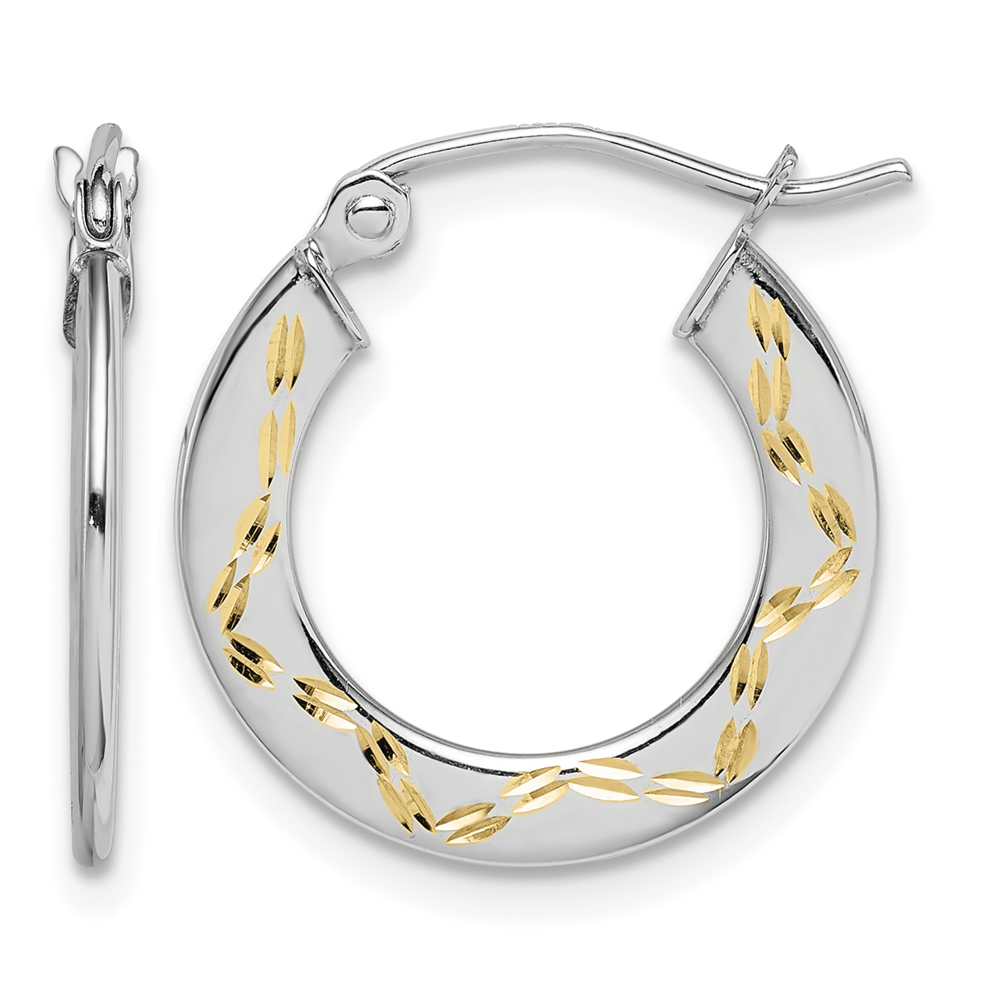 10K White Gold & Yellow Rhodium Diamond Cut Hoop Earrings (10TC304)