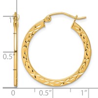 10K Yellow Gold Diamond Cut Hollow Hoop Earrings view 2