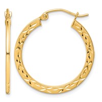 10K Yellow Gold Diamond Cut Hollow Hoop Earrings view 1