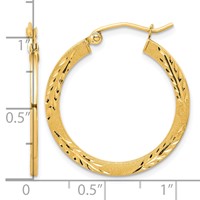 10K Satin Diamond Cut Hoop Earrings view 2