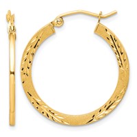 10K Satin Diamond Cut Hoop Earrings view 1
