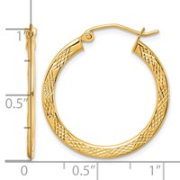 10K Yellow Gold Textured Hoop Earrings view 2