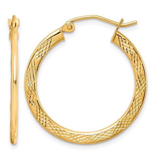 10K Yellow Gold Textured Hoop Earrings