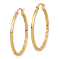 10K Yellow Gold 1.5x 30mm Diamond Cut Hoop Earrings view 2