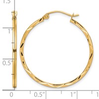 10K Yellow Gold 1.5x 30mm Diamond Cut Hoop Earrings view 4