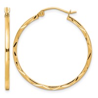 10K Yellow Gold 1.5x 30mm Diamond Cut Hoop Earrings view 1
